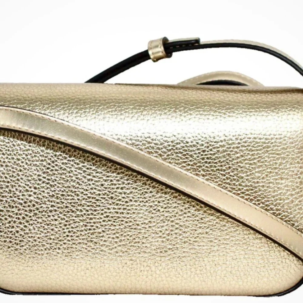 NWT Michael Kors Jet Set Travel Small Metallic Leather Crossbody - GOLD - Picture 2 of 12
